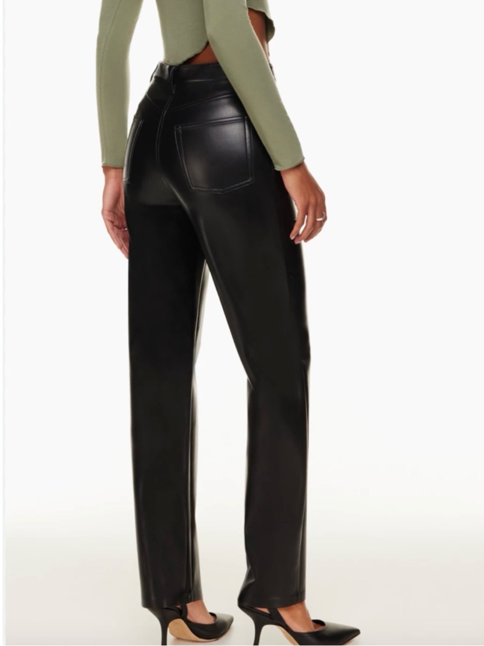 Aritzia Melina Black Faux Leather Straight-Leg Pants